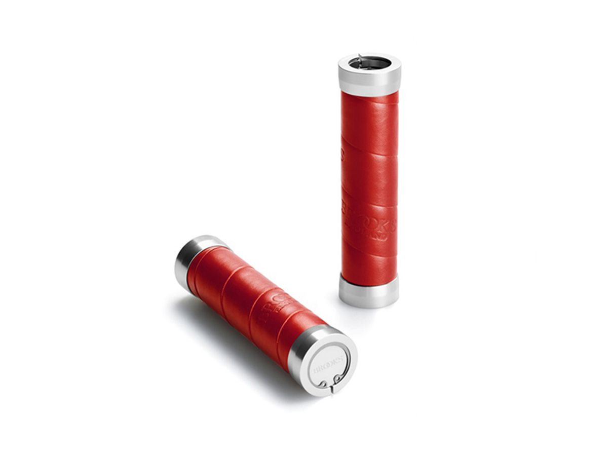 Brooks Slender Leather Grips 130mm Red