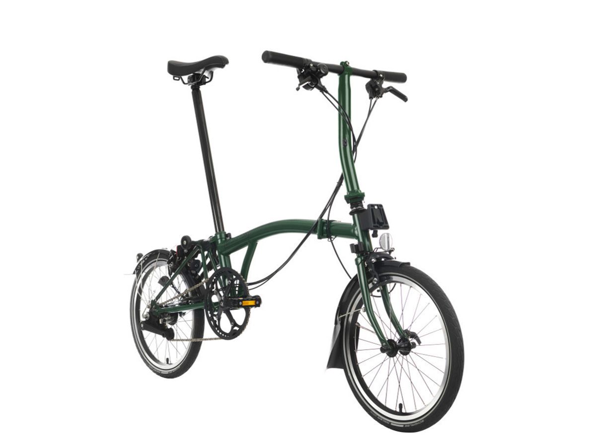 Brompton C Line Explore Racing Green - 6 speed with Low handlebar, with Front Carrier Block, with front/rear lights