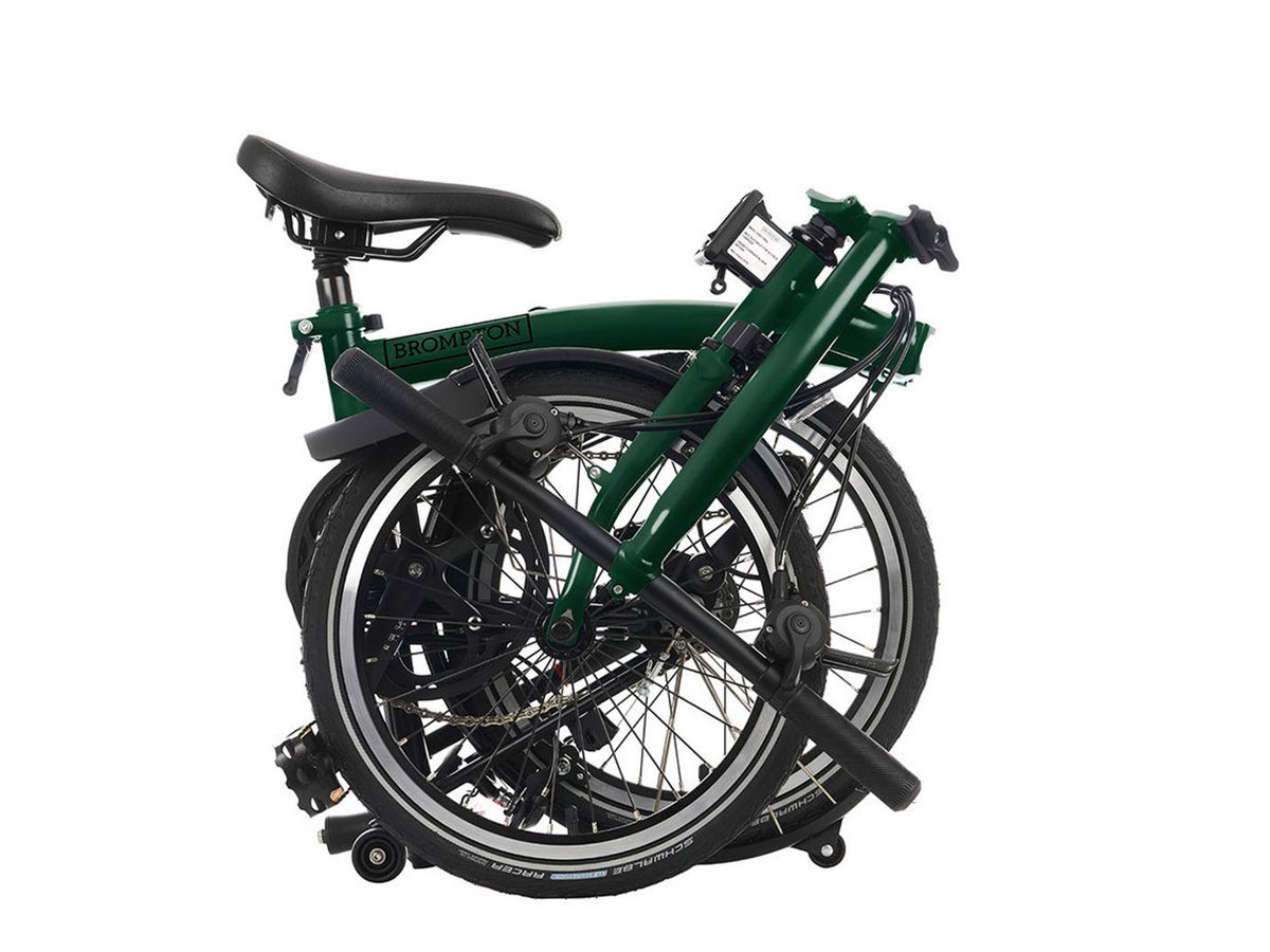 Brompton C Line Explore Racing Green - 6 speed with Low handlebar, with Front Carrier Block, with front/rear lights