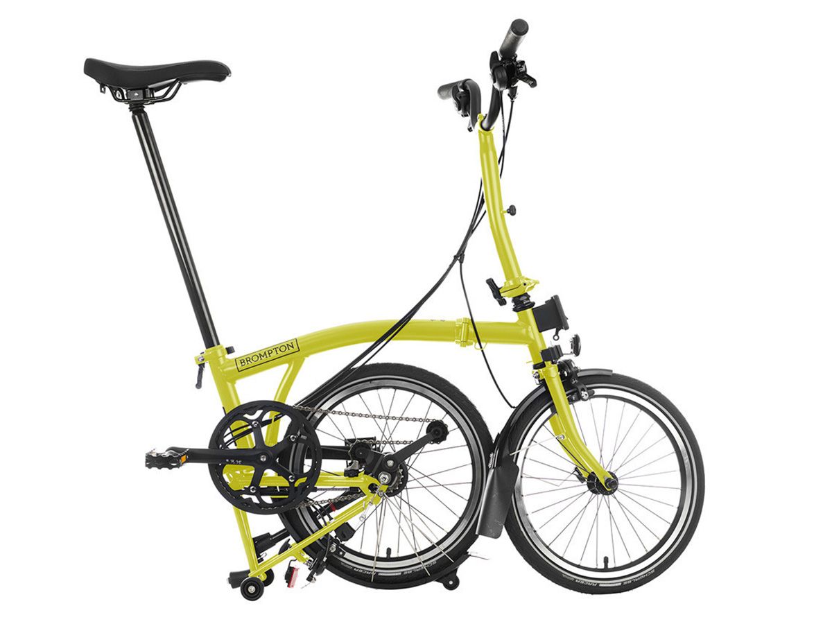 Brompton C Line Explore 2024 Yuzu Lime - 6 speed with Mid handlebar, with Front Carrier Block, with front/rear lights