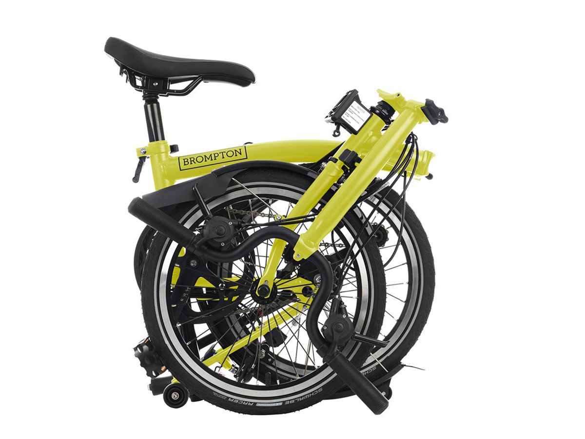 Brompton C Line Explore 2024 Yuzu Lime - 6 speed with Mid handlebar, with Front Carrier Block, with front/rear lights
