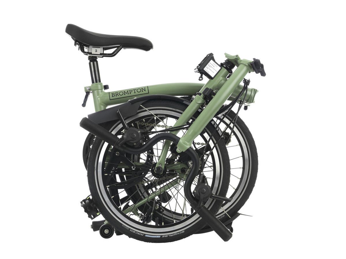 Brompton C Line Explore Matcha Green 6 speed with Mid handlebar with Front Carrier Block with