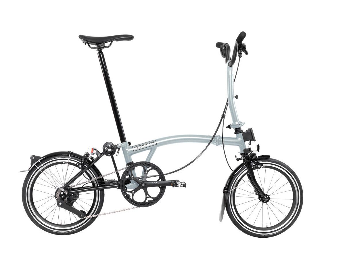 Brompton P Line Explore Lunar Ice - 4 speed with Mid handlebar, with front/rear lights