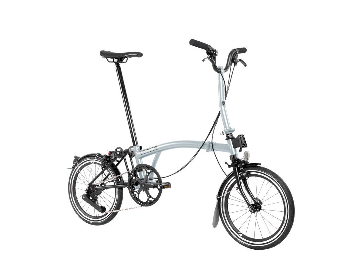 Brompton P Line Explore Lunar Ice - 4 speed with Mid handlebar, with front/rear lights