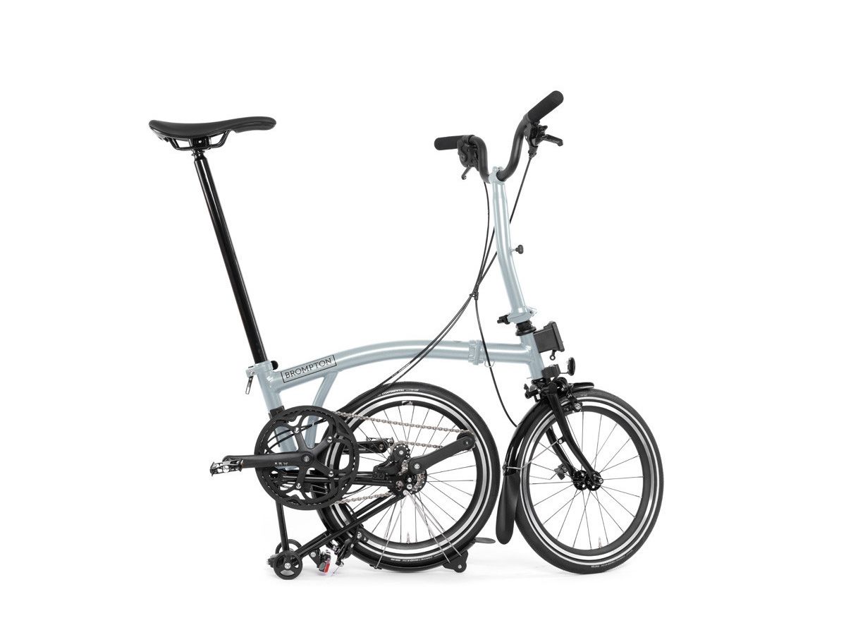 Brompton P Line Explore Lunar Ice - 4 speed with Mid handlebar, with front/rear lights