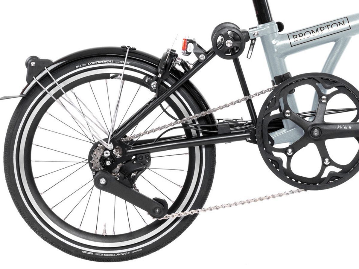 Brompton P Line Explore Lunar Ice - 4 speed with Mid handlebar, with front/rear lights