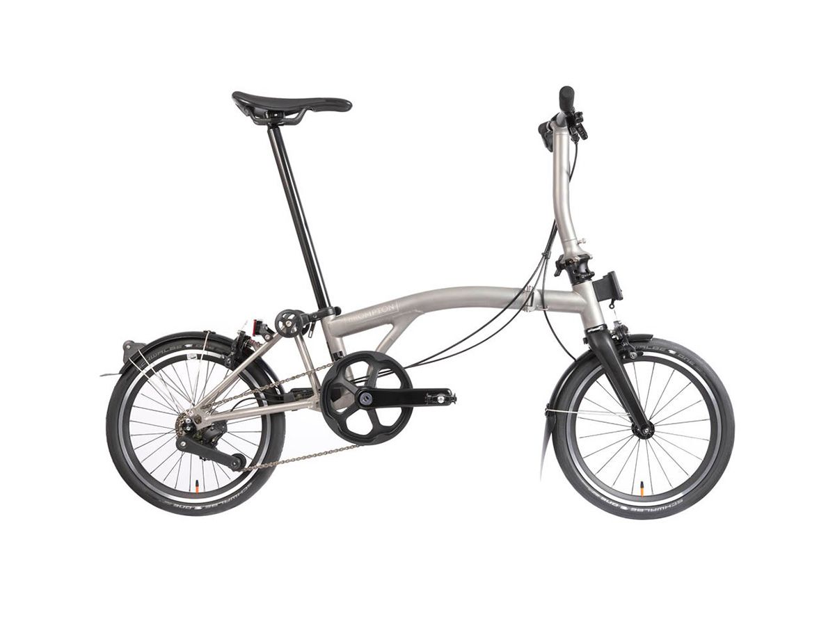 Brompton T Line Blasted Titanium - 12 speed with Low handlebar/Front and rear light