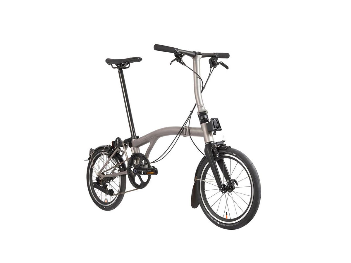 Brompton T Line Blasted Titanium - 12 speed with Low handlebar/Front and rear light