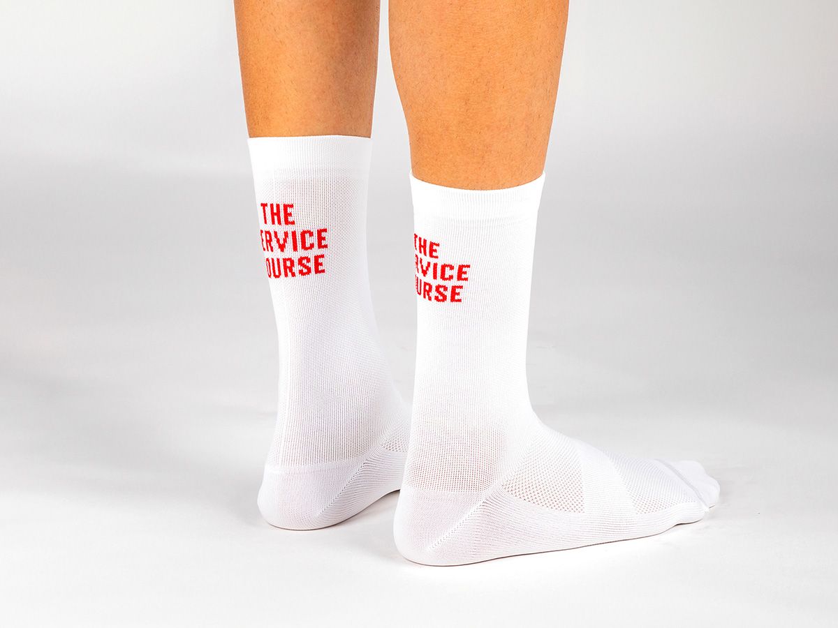 The Service Course Logo Socks - White/Red